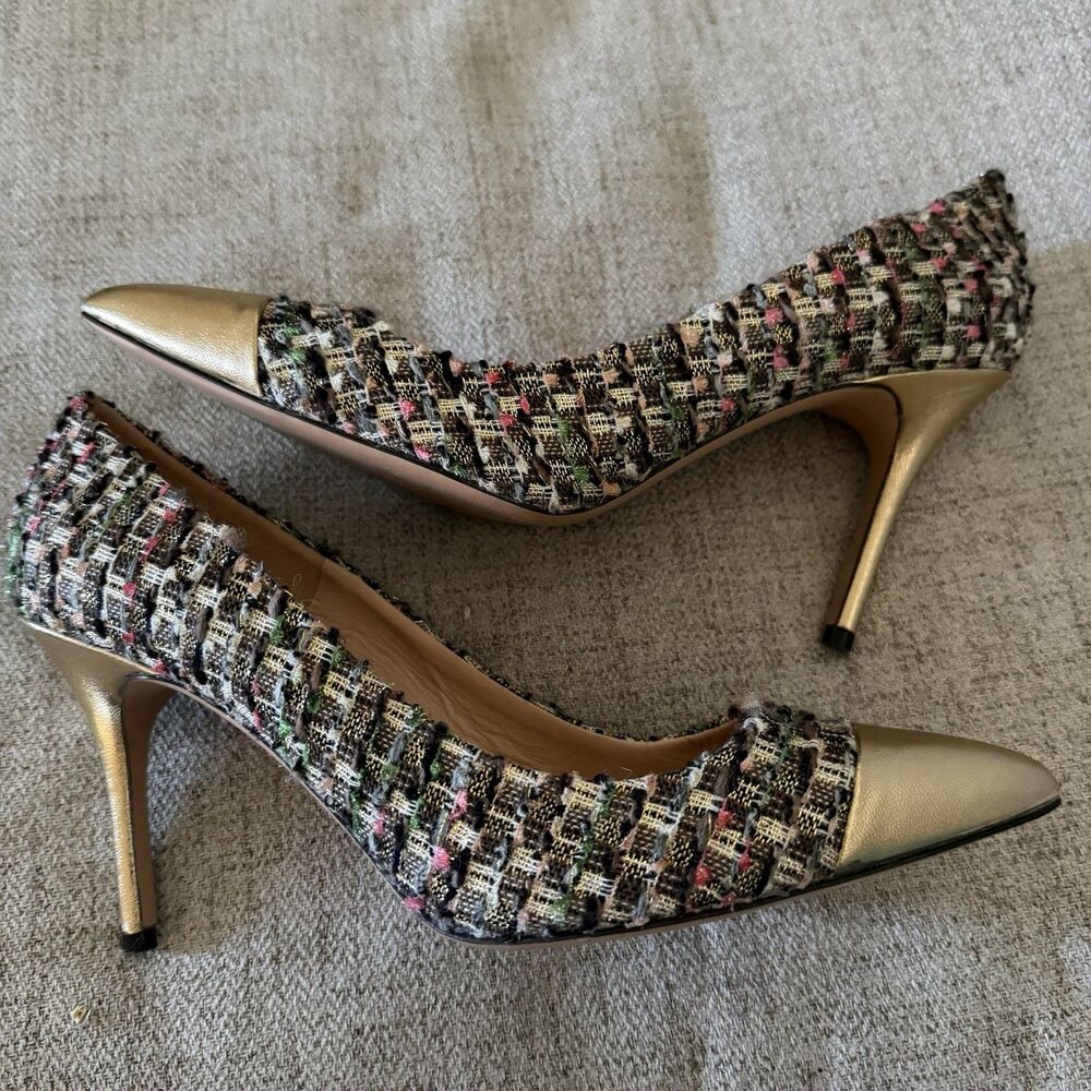 J Crew Elsie Tweed Cap Toe Pumps Heels Made In Italy Women's Size 10.5